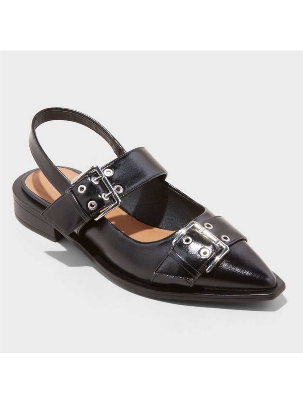 wild fable Black Pointed Toe Buckle Slingback Flats